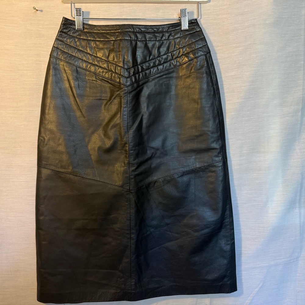 Vintage Tibon Black Genuine Leather Quilted Pencil Skirt Made in Korea